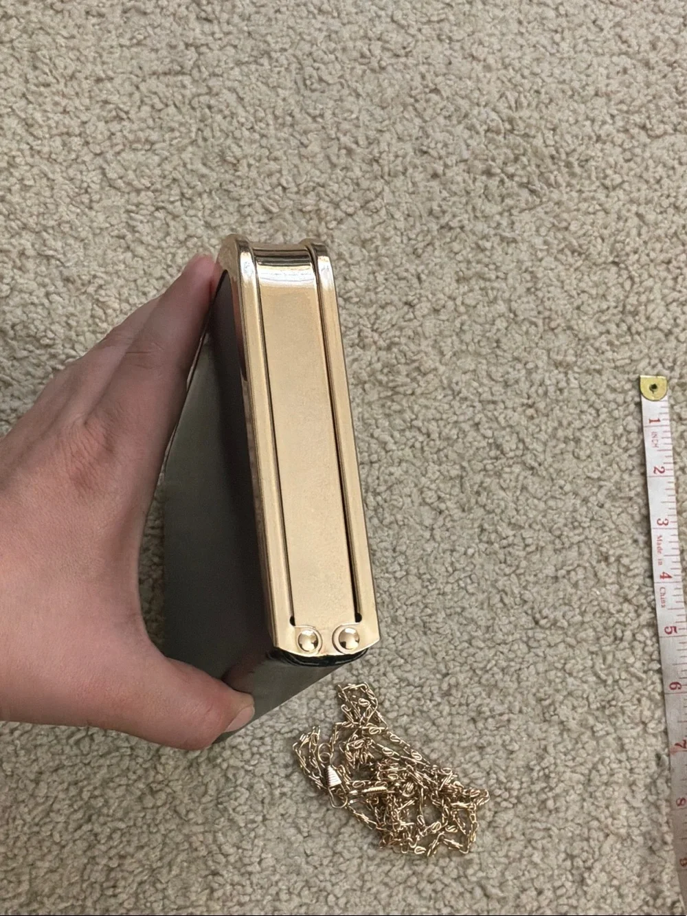 Classic Black Leather Frame Clutch with Gold Trim
